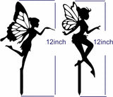 Garden Stake Metal Outdoor Decoration - Fairy With Magic Garden Stakes Outdoor Garden Decor Fairy Art Lawn Garden Silhouette Black Fairy Silhouette Stake for Yards, Gardens Spring Decor - Set of 2