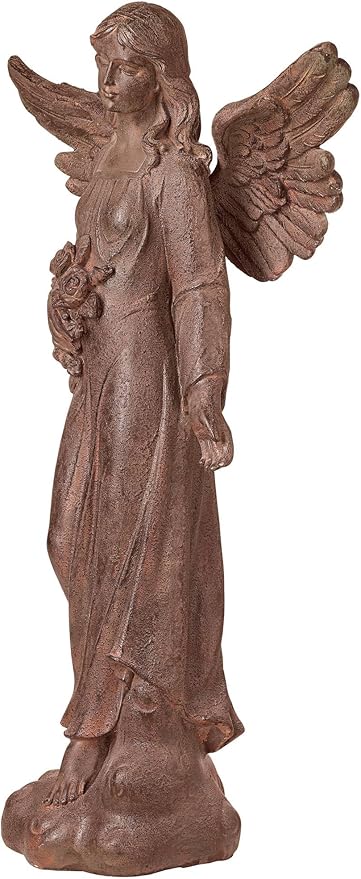 Kensington Hill Large Tall English Tudor Angel Garden Statue Sculpture Catholic Religious Holy Decor Outdoor Garden Front Porch Patio Yard Outside Home House Iron Rust Finish Resin 41 1/2" High