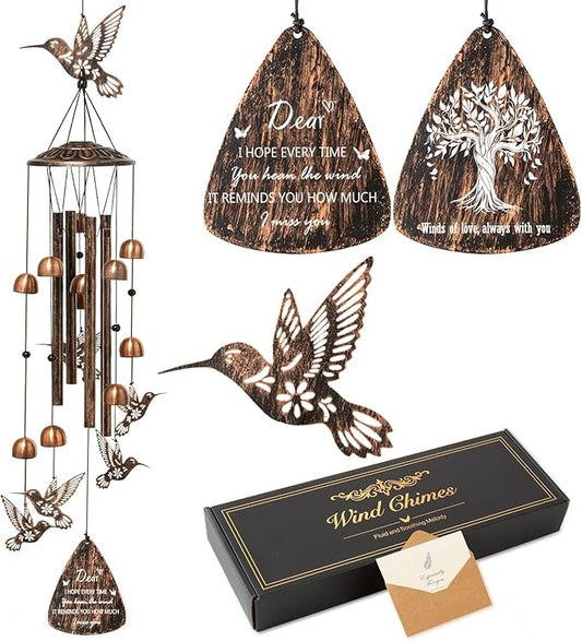 Hummingbird Wind Chimes for Outside, Brass Metal Wind Chimes Outdoors,Hummingbirds Gifts for Women/Men, Garden/Yard Decor, Memorial/Birthday Gifts for Grandma/Mom, Durable Chimes for Outdoors