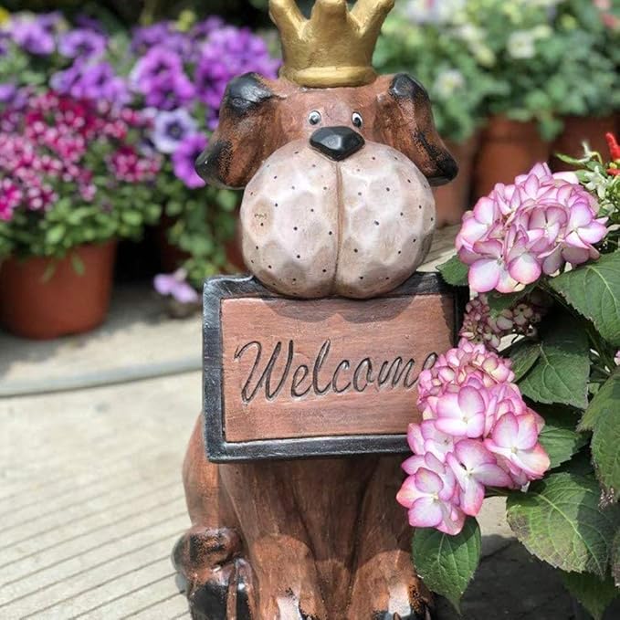Outdoor Statue Garden Sculpture Garden Dog Sculpture, Garden Decoration, Retro Cute Welcome Card Dog Animal Decoration Lawn Outdoor Landscape Landscaping Sculpture Gift