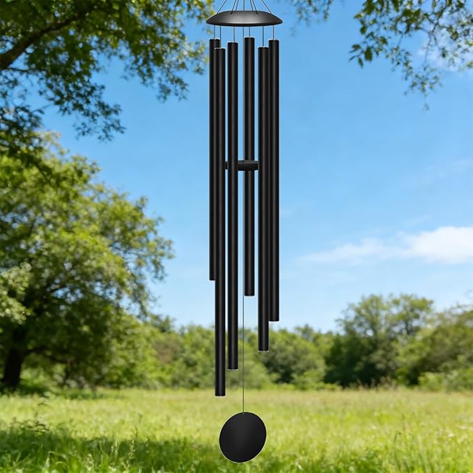 66" Extra Large Wind Chimes for Outside, Deep Soulful 6 Tube Aluminum Windchimes with Healing, Breezy Melodies, Rustproof Black Finish Heartfelt Gift for Mom's Patio Garden