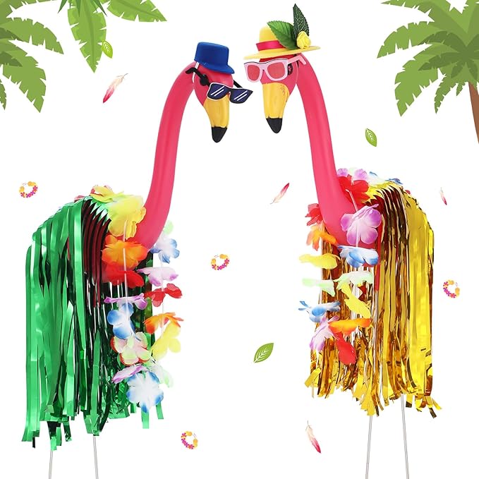 Geelin 2 Set Hawaiian Yard Flamingo Outfits for 31" Outdoor Luau Yard Flamingos Decor, Statue Not Included