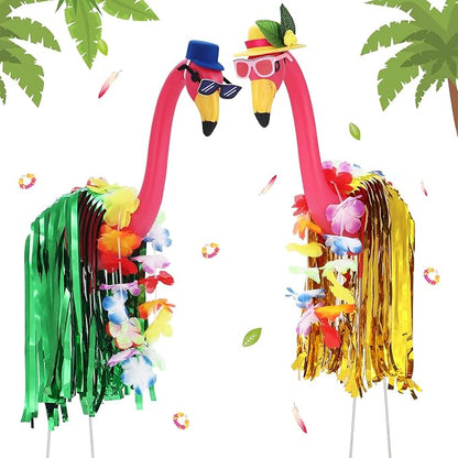 Geelin 2 Set Hawaiian Yard Flamingo Outfits for 31" Outdoor Luau Yard Flamingos Decor, Statue Not Included