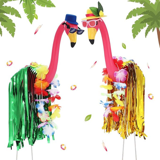 Geelin 2 Set Hawaiian Yard Flamingo Outfits for 31" Outdoor Luau Yard Flamingos Decor, Statue Not Included