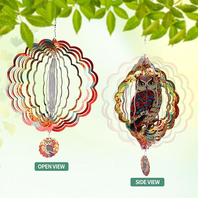 Wind Spinners Outdoor, IDEA SHOW 12In Stainless Steel Wind Spinners Outside, 3D Kinetic Hanging Sculpture, Rustproof Metal Garden Decor Ornaments for Yard Art, Women, Men, Holidays