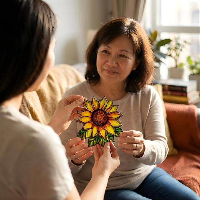 Sunflower Flower Handmade Resin Suncatchers, Artisan Sun Catcher, Stained Glass Effect, Flower Suncatchers for Window Hanging, Garden Decor, Gift for Mother's Day Mom Women Grandma Wife