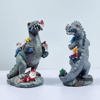 2pcs Funny Gnome Creative Dinosaur Garden Statues Decoration 5.9 inch High Sculpture Christmas Decorations for Indoor Yard Patio Lawn Figurines Landscape Decor