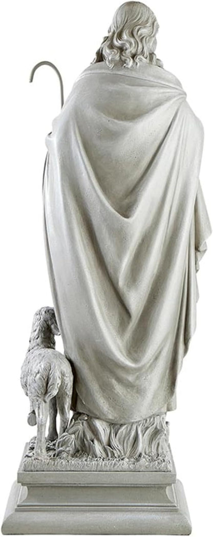Avalon Gallery Garden Statue - Jesus The Good Shepherd Stone-Resin Indoor/Outdoor Catholic Sculpture, 28" Tall, Standing with Sheep