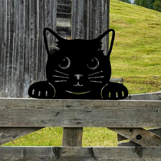 WADORN Metal Black Cat Garden Decor, Cat Silhouette Decorative Garden Stake Kitten Yard Art Cute Animal Wall Decor for Cats Lover Farmhouse Statue for Garden Backyard Patio Lawn Home Outdoor Decor