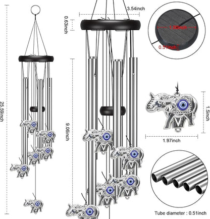 Angel Wind Chimes for Outside, Elephant Gifts for Women, Outdoor/Indoor Decorations for Patio, Porch, Garden Decor, and Backyard (Evil Eye Elephant)