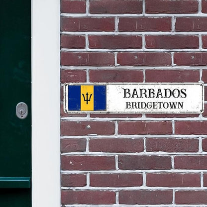 Personalized Barbados Street Sign Barbados Flag Metal Sign Capital City of Barbados Metal Sign Road Wall Art Rustic Country City Indoor & Outdoor Decor for Home Man Cave Door Porch Garden 18x4in