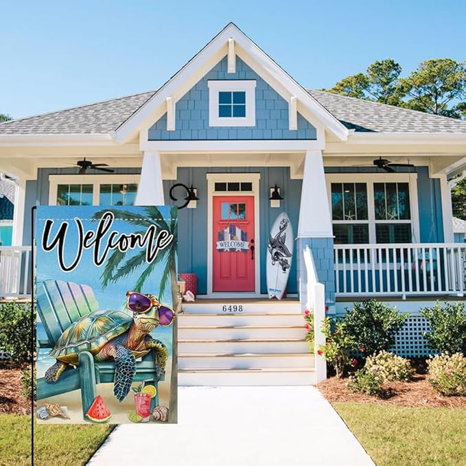 BLKWHT Summer Beach Sea Turtle Garden Flag 12x18 Vertical Double Sided Blue Welcome Ocean Holiday Outside Decorations Burlap Yard Flag BW814