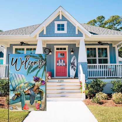 BLKWHT Summer Beach Sea Turtle Garden Flag 12x18 Vertical Double Sided Blue Welcome Ocean Holiday Outside Decorations Burlap Yard Flag BW814