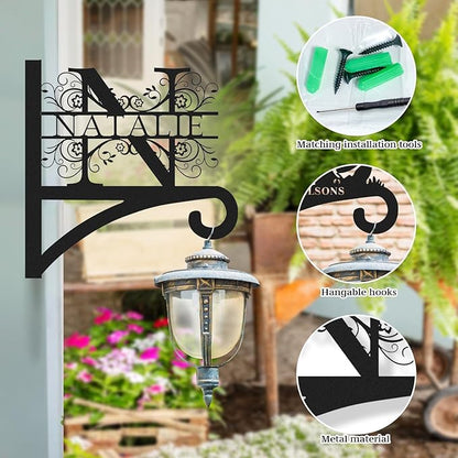 Custom Family Name Hanging Bracket Indoor and Outdoor | Personalized Initials Flower Hangers Gifts for Mother | Customizable 10 Inch Metal Plant Hanger | Plant Hook for Bird Feeder Wind Chime
