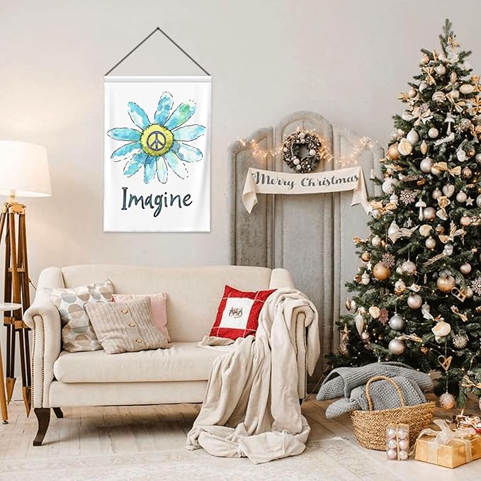 Imagine Flowers Hippie Peace Garden Flags 12×18 Inch Double Sided Decorative Yard Banner Seasonal Flag for Outdoor Outside Decor
