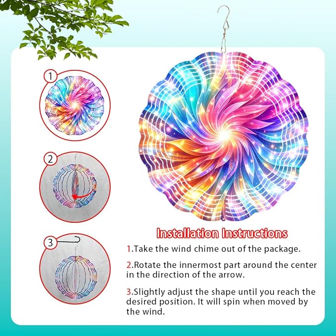 10x10 Rainbow Swirl Starburst Spinning Wind Chime Colorful Light Beam Crystal Chimes Outdoor Garden Wind Spinner Mother's Day Housewarming Gift