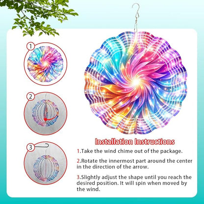 10x10 Rainbow Swirl Starburst Spinning Wind Chime Colorful Light Beam Crystal Chimes Outdoor Garden Wind Spinner Mother's Day Housewarming Gift
