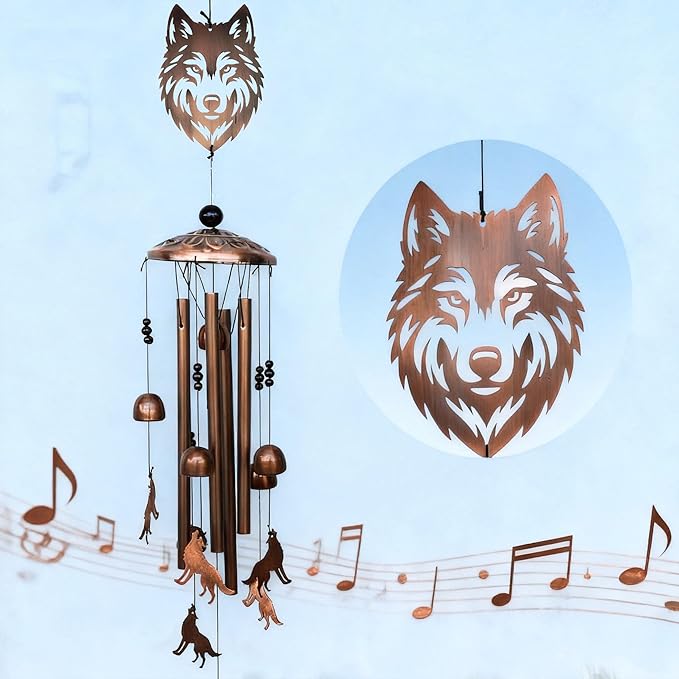 Wolf Wind Chimes for Outside,Wolf Gifts for Women/Men/Sympathy Gift/Memorial Gifts/Birthday Festival Metal windchimes Outdoors/Indoors,Patio,Garden Decor,Home,Porch,Yard Decor (Wolf)