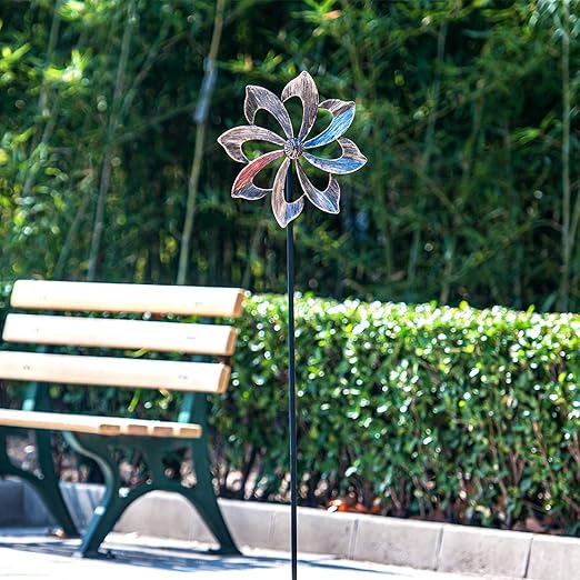 Wind Spinner Dahlia 61in Single Blade Easy Spinning Kinetic Wind Spinner for Outside – Vertical Metal Sculpture Stake Construction for Outdoor Yard Lawn & Garden