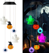 GlikCeil Halloween Solar Wind Chimes 27.5Inch Halloween Decorations Outside Waterproof Hanging LED for Yard, Porch, Patio, Party, Color Changing Eyeballs Ghost Lights(Mixed)