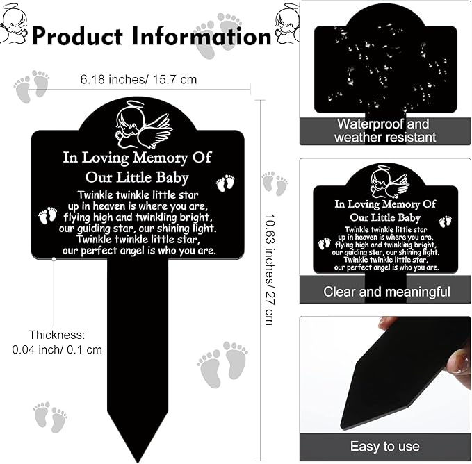 Roowest Cemetery Grave Decorations Acrylic Memorial Stakes Grave Stake Markers Sympathy Garden Plaque Waterproof Remembrance Sympathy Gift for Cemetery Graveside Outdoors Yard(Baby)