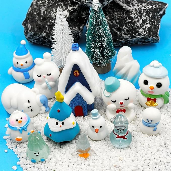 Suartus Christmas Miniature Figurines - 46 Winter Mini Resin Animal Figurines Tiny Christmas Figures Model Statue Ornaments for Xmas Fairy Garden Moss Landscape Potted Plant Snow Globes Home Decor