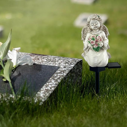 Solar Garden Angel Lights, Waterproof Outdoor Garden Angels Statue Decorations Solar Lights for Cemetery Gravesite Grave Outside Yard Patio Lawn Porch (Flower)