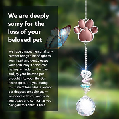 Dog Memorial Gifts for Loss of Dog, Pet Memorial Gifts for Dogs, Thoughtful Bereavement Remembrance Crystal Suncatcher with Sympathy Card (Purple Red)