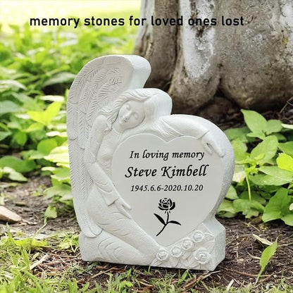 Personalized Memorial Stones for Loved Ones Lost, Handmade Angel Garden Stones Gravestones Engraved with Any Message, Sympathy Funeral Memorial Gift for Loss of Loved Ones Mom Dad