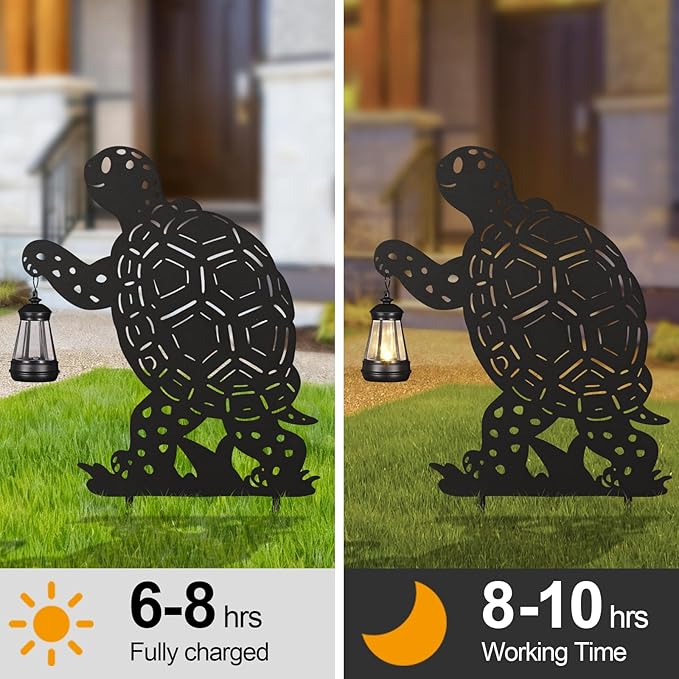nawaza Turtle Metal Garden Stakes Decorative 2Pack,Solar Lights Outdoor Garden Decor Stake,Birthday Gifts for Mom Women,Decorative Metal Housewarming Ornament for Lawn Patio Yard Pathway Black.
