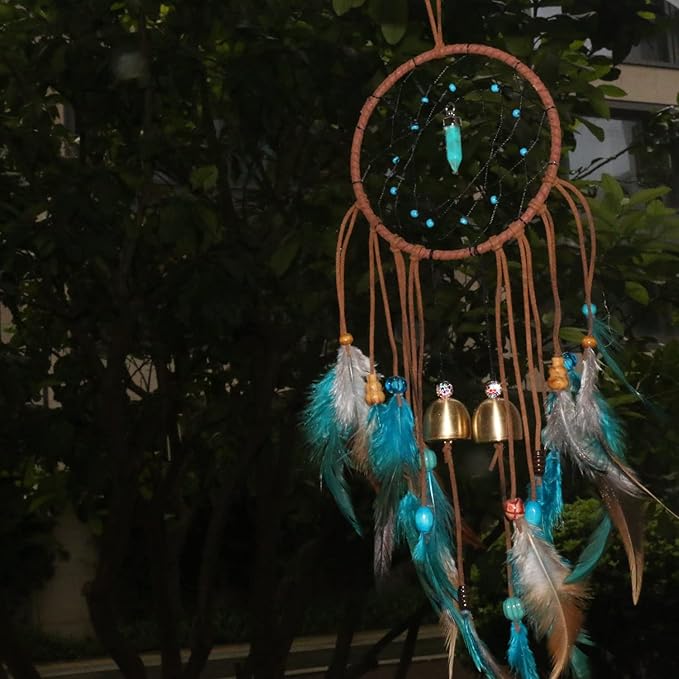 dreamcatcher wind chimes, Indian feather round net wind chimes, creative wind chimes for balcony, study, bedroom hanging decoration (metal deer head dreamcatcher wind chimes)
