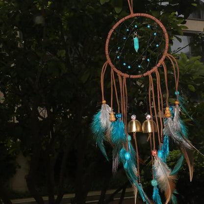dreamcatcher wind chimes, Indian feather round net wind chimes, creative wind chimes for balcony, study, bedroom hanging decoration (metal deer head dreamcatcher wind chimes)