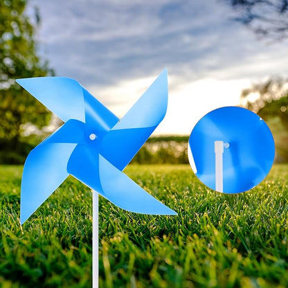 HARFINGTON 50pcs Windmills for The Yard Garden 15.7" x 9.1" 4 Leaves Pinwheels Wind Mills Spinners Windproof Waterproof Bird Devices with Stakes for Patio Decor, Dark Blue