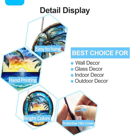Blue Setting Sun 7.87" Stained Glass Window Hanging Sun Catcher Blue Bird Stain Glass Suncatchers Decor Gifts for Home Indoor Outdoor Window Garden Crystals Decor Panels