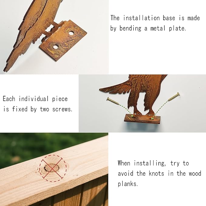 Rusty Birds Decoration (5-Piece Set) – Rusty Birds Fence Decorations Outdoor, Metal Eagle Garden Decor for Patio, Rustic Retro Style, Unique Outdoor Bird Decor,Premium Garden Decor Gifts