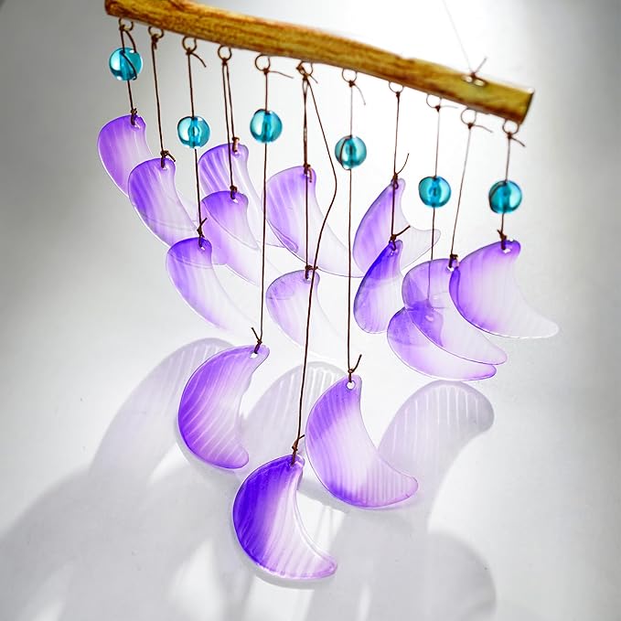 H&D HYALINE & DORA 19" Glass Wind Chimes Hanging for Outside Glass Moon Wind Chimes Garden Outdoor Porch Decor, Windchimes Gift for Women, Mom, Grandma