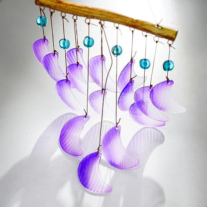 H&D HYALINE & DORA 19" Glass Wind Chimes Hanging for Outside Glass Moon Wind Chimes Garden Outdoor Porch Decor, Windchimes Gift for Women, Mom, Grandma