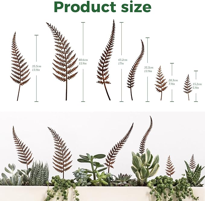 6-Pack Metal Flower Decorative Garden Stakes, Rustic Fern Plant Picks, Handmade Metal Outdoor Garden Decor for Flower Beds, Fairy Gardens, Yard Art&Potted Plants Gift-Boxed Indoor&Outdoor Decor