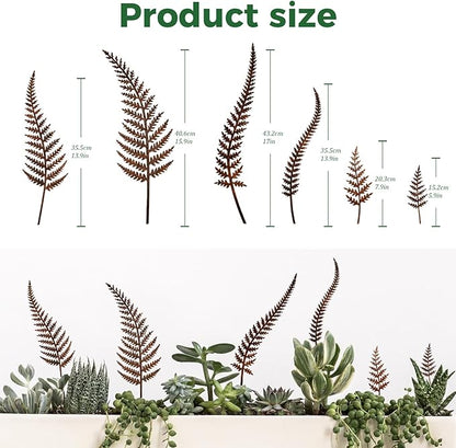 6-Pack Metal Flower Decorative Garden Stakes, Rustic Fern Plant Picks, Handmade Metal Outdoor Garden Decor for Flower Beds, Fairy Gardens, Yard Art&Potted Plants Gift-Boxed Indoor&Outdoor Decor