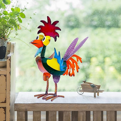 Metal Rooster Yard Statue, Wacky Outdoor Garden Statues, Metal Rooster Yard Garden Decorations Statues, Chicken Ornaments Yard Art for Backyard Patio Lawn Decorations, Gifts for Chicken Lovers (A)