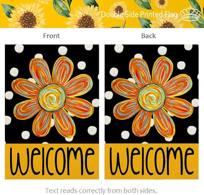 CROWNED BEAUTY Summer Floral House Flag 28x40 Inch Double Sided Large Burlap Welcome Holiday Flag for Outside Yard CF1503-40