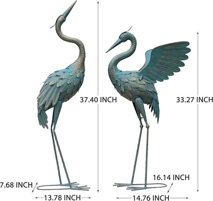 33-37 Inch Metal Crane Garden Statue Décor, Bird Garden Sculpture & Statues, Outdoor Decoration for Yard Patio Lawn Backyard Pool, Spring Decorations for Home, Set of 2