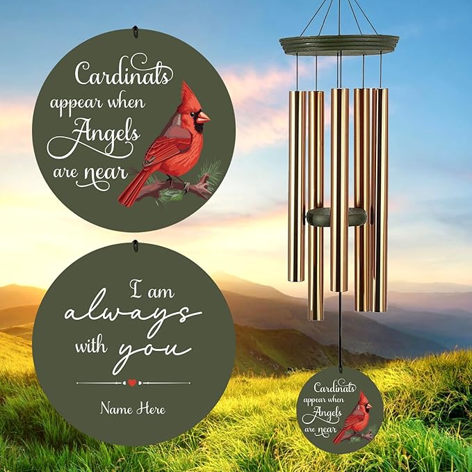 ASTARIN Cardinal Memorial Wind Chimes, 36" Personalized Name Sympathy Wind Chime, Windchimes in Memory of Loved One, Bereavement Condolence Gift for Loss Mom Dad Sister Son(Produced in USA)
