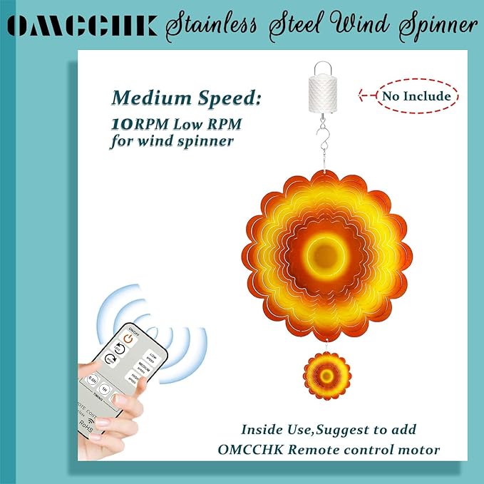 Sun Wind Spinner Outdoor Decor, Yellow Orange Sunflower 12 Inch 3D Wind Sculpture for Garden Patio Yard Hanging, Ideal Gifts for Mom Women