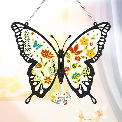 Butterfly Stained Glass Window Hanging 9.8 Inch Colorful Flower Suncatcher Decor for Window Door Wall Art Home Decoration Christmas Hanging Ornament Birthday Butterfly Gifts for Mom, Women