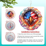 10x10 Patriotic Bald Eagle Fire Wind Spinner American Flag Crystal Chimes Outdoor Garden Decor Spinning Wind Chime Memorial Day 4th of July Gift