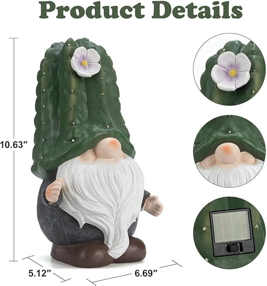 Etlemonde Solar Cactus Gnome Statue Garden Decor Light - Outdoor Decorative LED Flower, Suitable for Patio, Lawnand Garden Decorations, Gifts for Mom