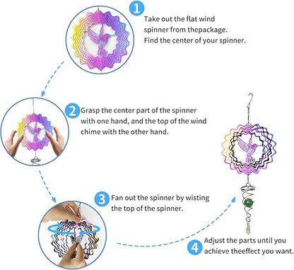 Andiker Butterfly Wind Spinner with Tail Spinner, 3D Gradient Color Garden Spinner with Ball Spiral Tail, Metal Hanging Wind Chime for Indoor Outdoor Garden Decoration (Colorful Butterfly)