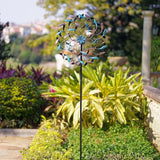 DREAMYSOUL Wind Spinner Outdoor, 23" Dia Metal Windmills with Blue and Copper Leaves, Kinetic Wind Spinners & Sculpture for Yard and Garden