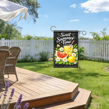 Nuxovilar Summer Garden Flag Sweet Summer Time Lemon Drink Watermelon Pattern Polyester 12x18 Inches Garden Flags for Outside Floral Decor Yard Porch Lawn